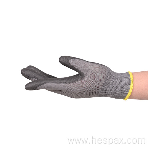 Hespax 15G Nylon Grey PU Palm Protective Gloves